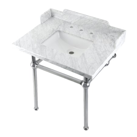 Kingston Brass 30 Carrara Marble Console Sink with Brass Legs, Marble WhitePolished Chrome LMS3030MBSQ1